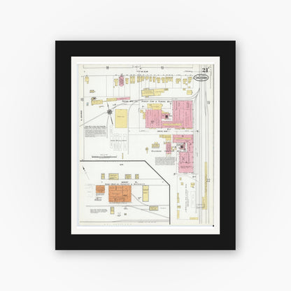 Old map wall art mockup — black gallery frame with white mat — Sanborn Fire Insurance Map from Goldsboro, Wayne County, North Carolina (1918), Sheet #0021
