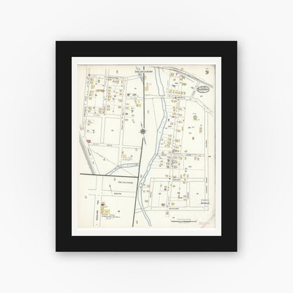 Old map wall art mockup — black gallery frame with white mat — Sanborn Fire Insurance Map from Suffern, Rockland County, New York (1921), Sheet #0009