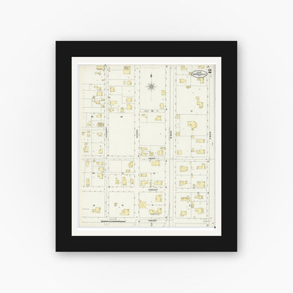 Old map wall art mockup — black gallery frame with white mat — Sanborn Fire Insurance Map from Gainesville, Alachua County, Florida (1897), Sheet #0002