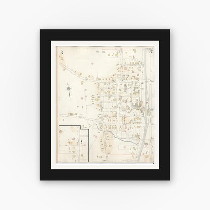 Old map wall art mockup — black gallery frame with white mat — Sanborn Fire Insurance Map from Overton, Rusk County, Texas (1939), Sheet #0003