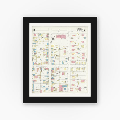 Old map wall art mockup — black gallery frame with white mat — Sanborn Fire Insurance Map from Eagle Pass, Maverick County, Texas (1924), Sheet #0002