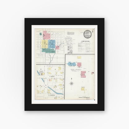 Old map wall art mockup — black gallery frame with white mat — Sanborn Fire Insurance Map from Bloomington, Monroe County, Indiana (1892) - Complete Map Set