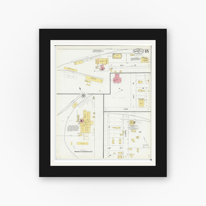 Old map wall art mockup — black gallery frame with white mat — Sanborn Fire Insurance Map from Marshfield, Wood County, Wisconsin (1904), Sheet #0015