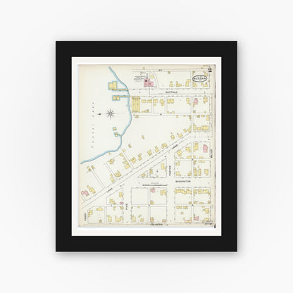 Old map wall art mockup — black gallery frame with white mat — Sanborn Fire Insurance Map from Warsaw, Kosciusko County, Indiana (1892), Sheet #0002