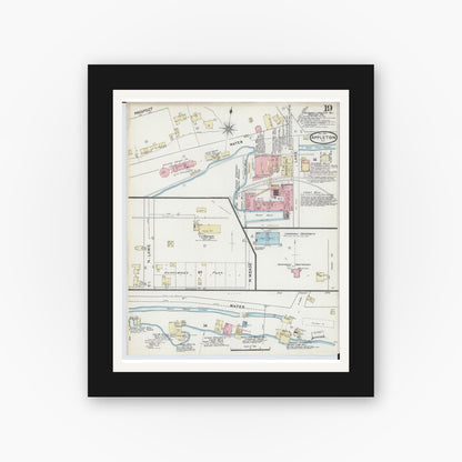 Old map wall art mockup — black gallery frame with white mat — Sanborn Fire Insurance Map from Appleton, Outagamie County, Wisconsin (1891), Sheet #0019