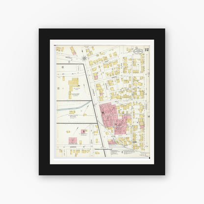Old map wall art mockup — black gallery frame with white mat — Sanborn Fire Insurance Map from East Liverpool, Columbiana County, Ohio (1903), Sheet #0012