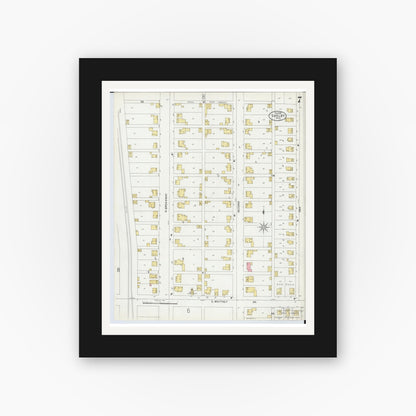 Old map wall art mockup — black gallery frame with white mat — Sanborn Fire Insurance Map from Shelby, Richland County, Ohio (1899), Sheet #0007