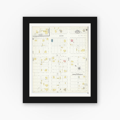 Old map wall art mockup — black gallery frame with white mat — Sanborn Fire Insurance Map from Del Rio, Val Verde County, Texas (1909), Sheet #0002