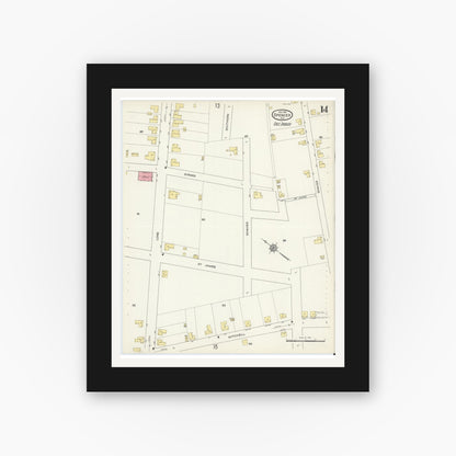 Old map wall art mockup — black gallery frame with white mat — Sanborn Fire Insurance Map from Spencer, Rowan County, North Carolina (1913), Sheet #0014