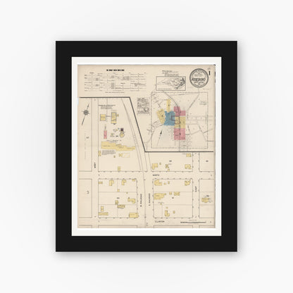 Old map wall art mockup — black gallery frame with white mat — Sanborn Fire Insurance Map from Roseboro, Sampson County, North Carolina (1922) - Complete Map Set