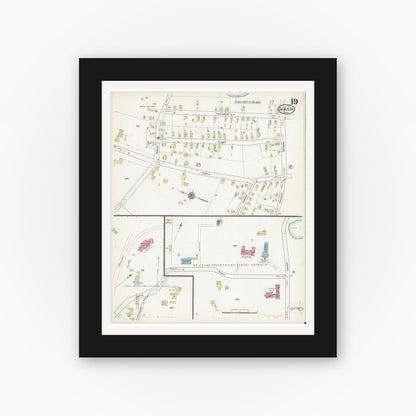 Old map wall art mockup — black gallery frame with white mat — Sanborn Fire Insurance Map from Danvers, Essex County, Massachusetts (1916), Sheet #0019