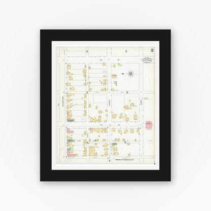 Old map wall art mockup — black gallery frame with white mat — Sanborn Fire Insurance Map from Indiana, Indiana County, Pennsylvania (1903), Sheet #0002
