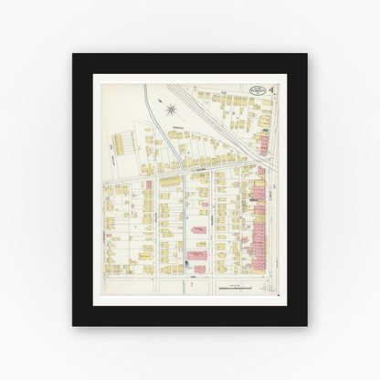 Old map wall art mockup — black gallery frame with white mat — Sanborn Fire Insurance Map from Plymouth, Luzerne County, Pennsylvania (1902), Sheet #0004