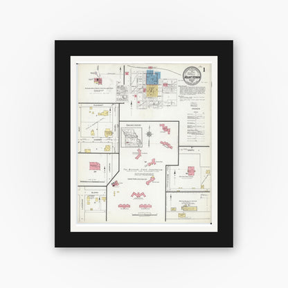 Old map wall art mockup — black gallery frame with white mat — Sanborn Fire Insurance Map from Mount Vernon, Lawrence County, Missouri (1918) - Complete Map Set