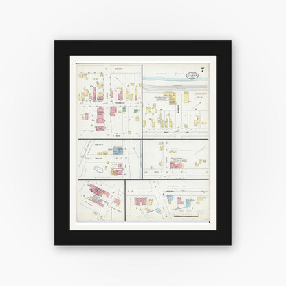 Old map wall art mockup — black gallery frame with white mat — Sanborn Fire Insurance Map from Galena, Jo Daviess County, Illinois (1898), Sheet #0007