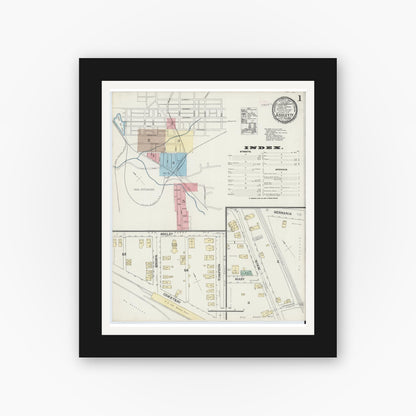 Old map wall art mockup — black gallery frame with white mat — Sanborn Fire Insurance Map from Ashley, Luzerne County, Pennsylvania (1891), Sheet #0001