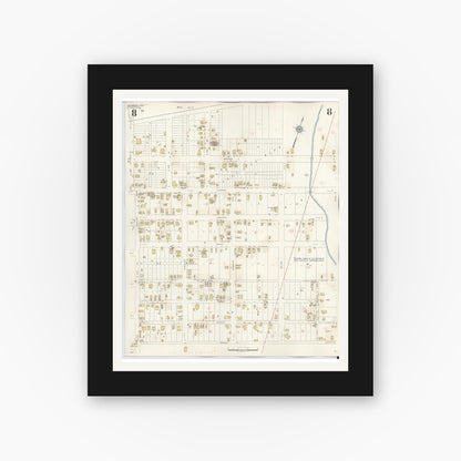 Old map wall art mockup — black gallery frame with white mat — Sanborn Fire Insurance Map from Conroe, Montgomery County, Texas (1943), Sheet #0008