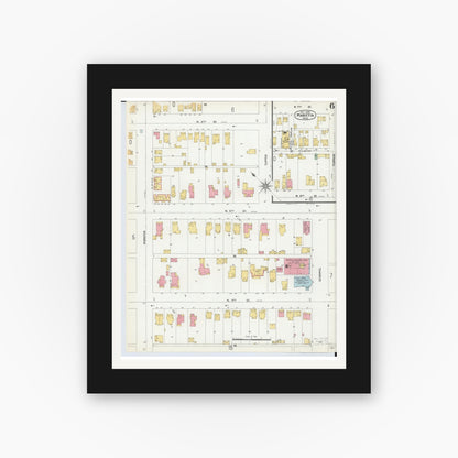 Old map wall art mockup — black gallery frame with white mat — Sanborn Fire Insurance Map from Marietta, Washington County, Ohio (1900), Sheet #0006