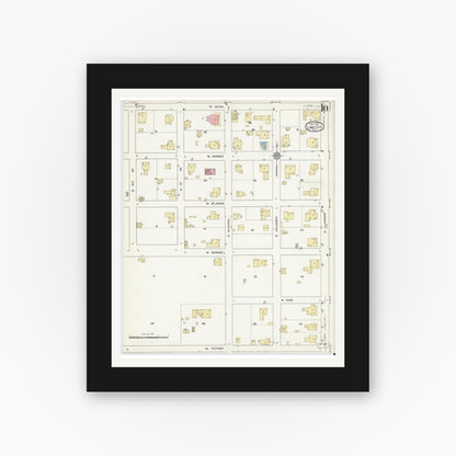 Old map wall art mockup — black gallery frame with white mat — Sanborn Fire Insurance Map from Lake City, Columbia County, Florida (1912), Sheet #0010