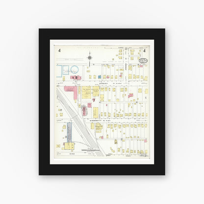 Old map wall art mockup — black gallery frame with white mat — Sanborn Fire Insurance Map from Salem, Columbiana County, Ohio (1926), Sheet #0004