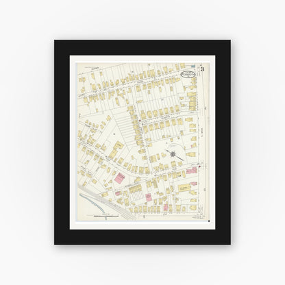 Old map wall art mockup — black gallery frame with white mat — Sanborn Fire Insurance Map from Plymouth, Luzerne County, Pennsylvania (1912), Sheet #0003
