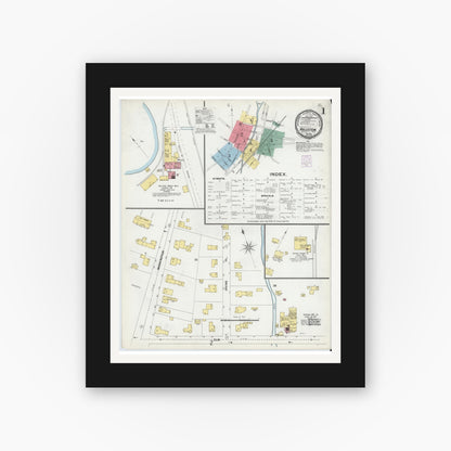 Old map wall art mockup — black gallery frame with white mat — Sanborn Fire Insurance Map from Holliston, Middlesex County, Massachusetts (1901), Sheet #0001