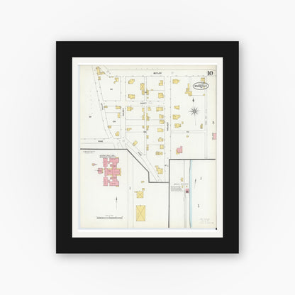 Old map wall art mockup — black gallery frame with white mat — Sanborn Fire Insurance Map from Brookville, Jefferson County, Pennsylvania (1904), Sheet #0010