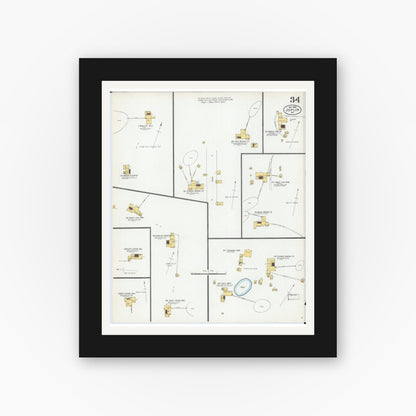 Old map wall art mockup — black gallery frame with white mat — Sanborn Fire Insurance Map from Joplin, Jasper County, Missouri (1900), Sheet #0034