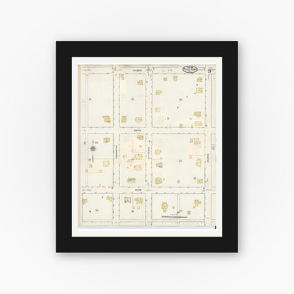 Old map wall art mockup — black gallery frame with white mat — Sanborn Fire Insurance Map from Pilot Point, Denton County, Texas (1940), Sheet #0009