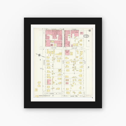 Old map wall art mockup — black gallery frame with white mat — Sanborn Fire Insurance Map from Tyler, Smith County, Texas (1912), Sheet #0015