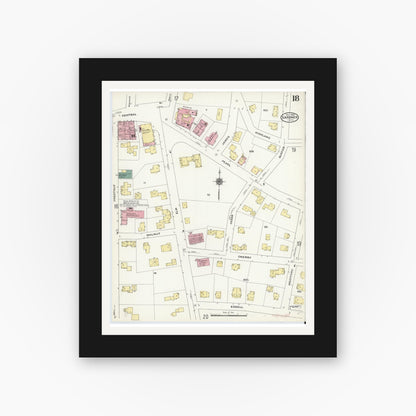 Old map wall art mockup — black gallery frame with white mat — Sanborn Fire Insurance Map from Gardner, Worcester County, Massachusetts (1909), Sheet #0018