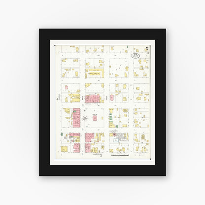 Old map wall art mockup — black gallery frame with white mat — Sanborn Fire Insurance Map from Leon, Decatur County, Iowa (1898), Sheet #0002