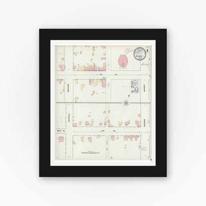 Old map wall art mockup — black gallery frame with white mat — Sanborn Fire Insurance Map from Beaver, Beaver County, Pennsylvania (1891), Sheet #0001