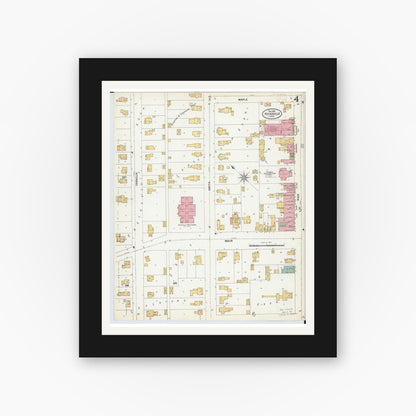 Old map wall art mockup — black gallery frame with white mat — Sanborn Fire Insurance Map from Hicksville, Defiance County, Ohio (1899), Sheet #0004