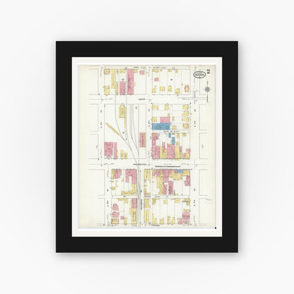 Old map wall art mockup — black gallery frame with white mat — Sanborn Fire Insurance Map from Indiana, Indiana County, Pennsylvania (1916), Sheet #0002