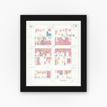 Old map wall art mockup — black gallery frame with white mat — Sanborn Fire Insurance Map from New Ulm, Brown County, Minnesota (1935), Sheet #0003
