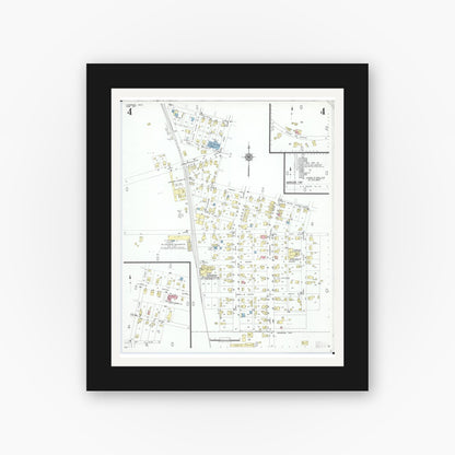 Old map wall art mockup — black gallery frame with white mat — Sanborn Fire Insurance Map from Lewisburg, Preble County, Ohio (1951), Sheet #0004