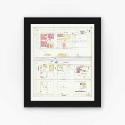 Old map wall art mockup — black gallery frame with white mat — Sanborn Fire Insurance Map from Mexia, Limestone County, Texas (1906), Sheet #0002