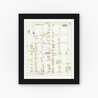 Old map wall art mockup — black gallery frame with white mat — Sanborn Fire Insurance Map from Masontown, Fayette County, Pennsylvania (1921), Sheet #0002