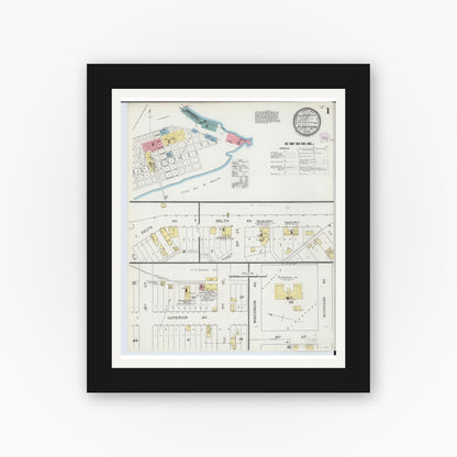 Old map wall art mockup — black gallery frame with white mat — Sanborn Fire Insurance Map from Gladstone, Delta County, Michigan (1893) - Complete Map Set