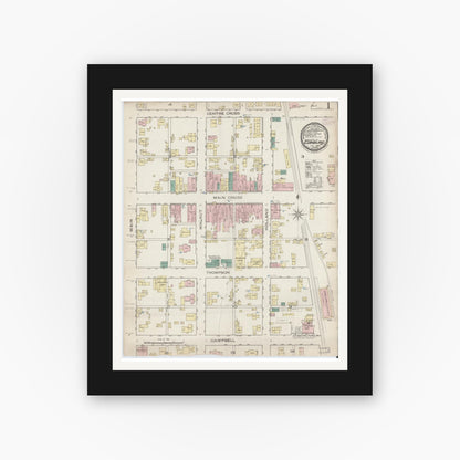 Old map wall art mockup — black gallery frame with white mat — Sanborn Fire Insurance Map from Edinburg, Johnson And Bartholomew Counties, Indiana (1886) - Complete Map Set