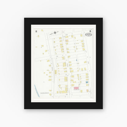 Old map wall art mockup — black gallery frame with white mat — Sanborn Fire Insurance Map from Barnesboro, Cambria County, Pennsylvania (1930), Sheet #0008