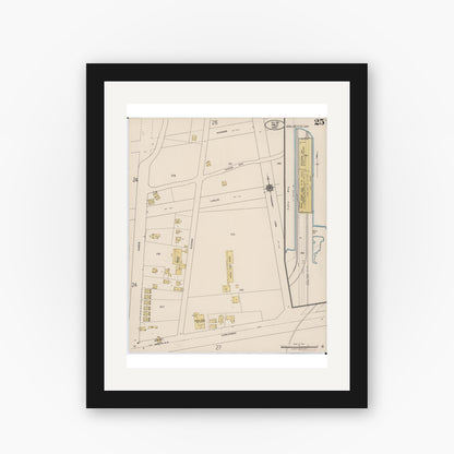 Old map wall art mockup — black gallery frame with white mat — Sanborn Fire Insurance Map from Hilo, Hawaii County, Hawaii (1921), Sheet #0025