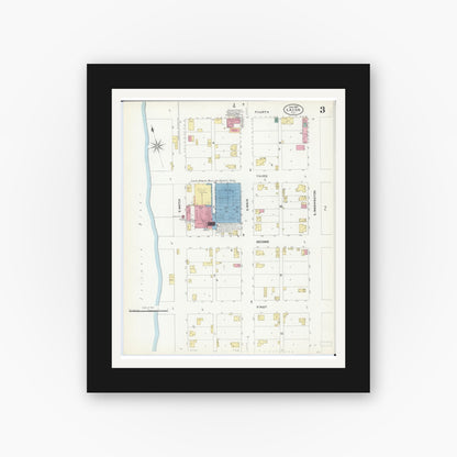 Old map wall art mockup — black gallery frame with white mat — Sanborn Fire Insurance Map from Lacon, Marshall County, Illinois (1907), Sheet #0003
