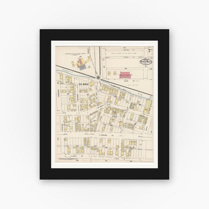 Old map wall art mockup — black gallery frame with white mat — Sanborn Fire Insurance Map from Newport Beach, Orange County, California (1922), Sheet #0007