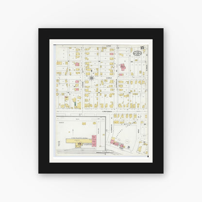 Old map wall art mockup — black gallery frame with white mat — Sanborn Fire Insurance Map from Alliance, Stark County, Ohio (1904), Sheet #0015