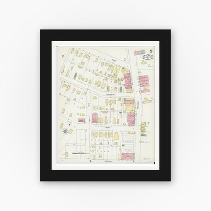 Old map wall art mockup — black gallery frame with white mat — Sanborn Fire Insurance Map from Lorain, Lorain County, Ohio (1896), Sheet #0003
