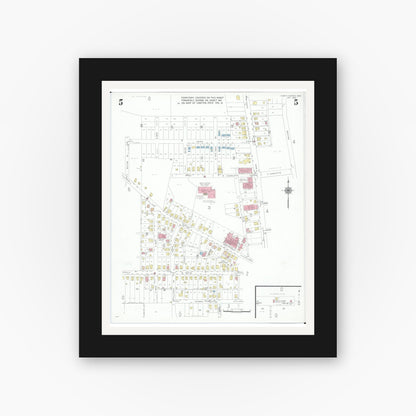 Old map wall art mockup — black gallery frame with white mat — Sanborn Fire Insurance Map from North Canton, Stark County, Ohio (1948), Sheet #0005