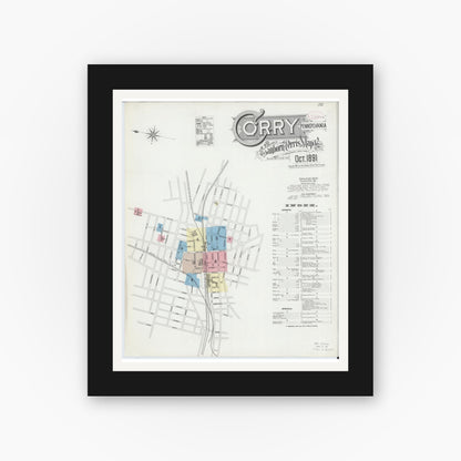 Old map wall art mockup — black gallery frame with white mat — Sanborn Fire Insurance Map from Corry, Erie County, Pennsylvania (1891) - Complete Map Set