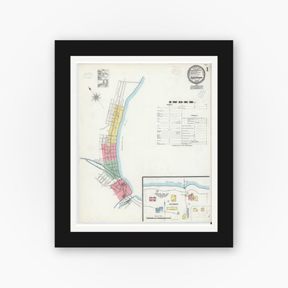 Old map wall art mockup — black gallery frame with white mat — Sanborn Fire Insurance Map from Duncannon, Perry County, Pennsylvania (1899) - Complete Map Set